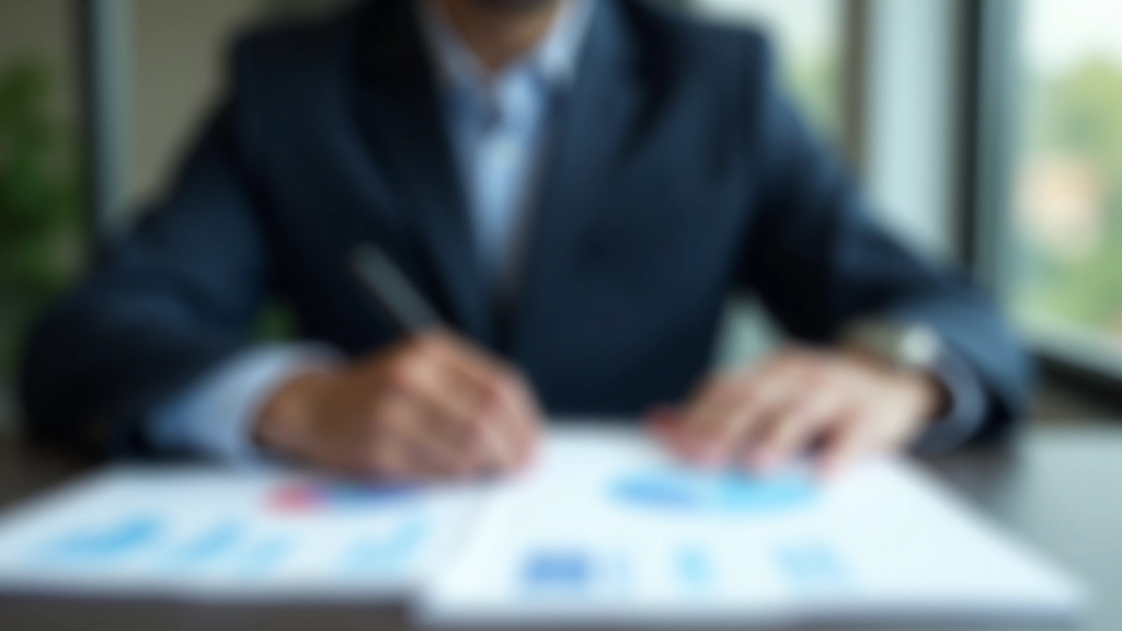 Professional financial advisor reviewing investment portfolio with charts and graphs on desk