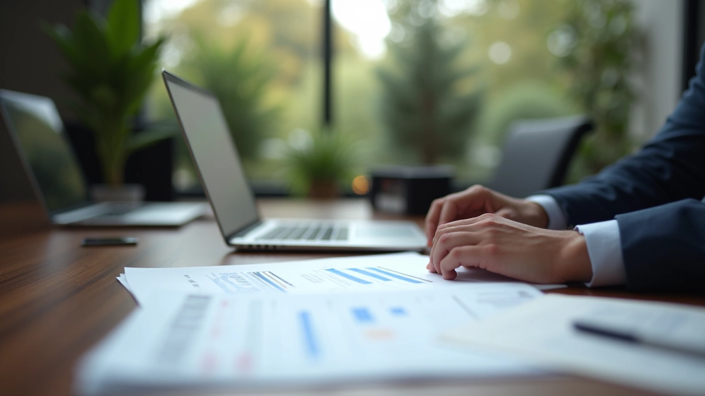 Financial planning consultation with advisor reviewing investment portfolio on desk