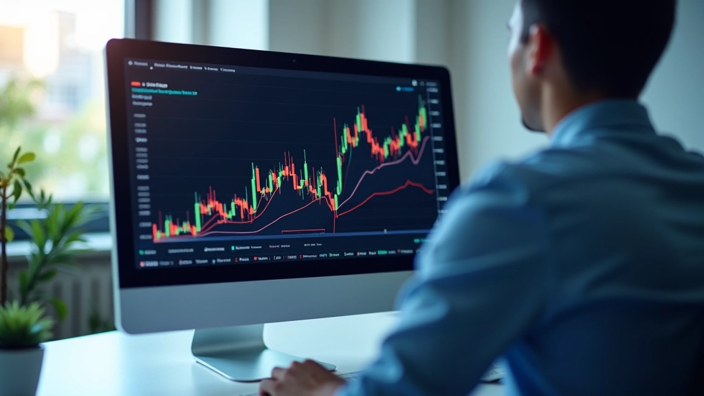 Stock market chart displayed on modern desktop monitor with upward trending lines and financial data