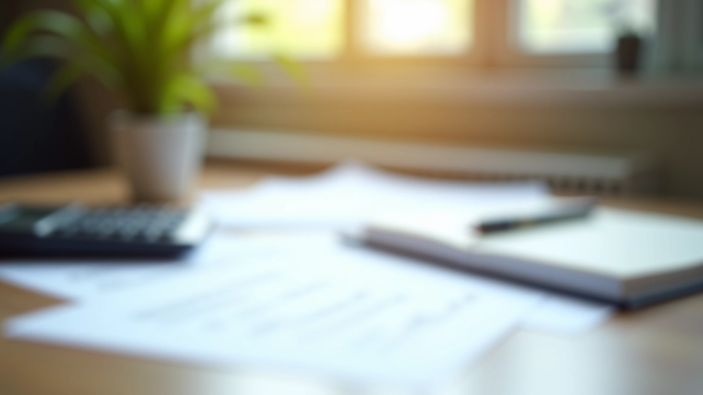 Modern workspace with financial documents, calculator, and notebook showing investment planning and portfolio management